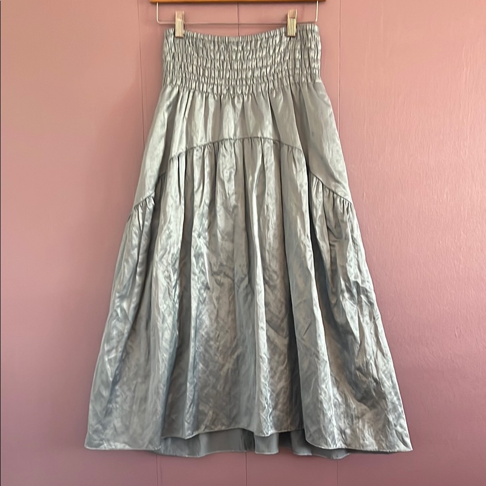 Vince Green Maxi A-Line Skirt Smocked High-Low
